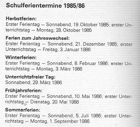 Ferien DDR 1985/1986