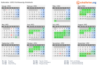 Kalender 1952 mit Ferien und Feiertagen Schleswig-Holstein