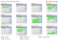 Kalender 1955 mit Ferien und Feiertagen Schleswig-Holstein