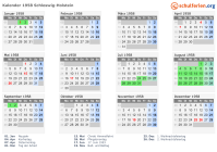 Kalender 1958 mit Ferien und Feiertagen Schleswig-Holstein