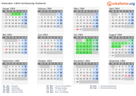Kalender 1964 mit Ferien und Feiertagen Schleswig-Holstein
