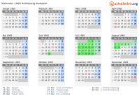 Kalender 1965 mit Ferien und Feiertagen Schleswig-Holstein