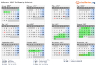 Kalender 1967 mit Ferien und Feiertagen Schleswig-Holstein