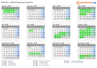 Kalender 1968 mit Ferien und Feiertagen Schleswig-Holstein