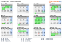 Kalender 1969 mit Ferien und Feiertagen Schleswig-Holstein