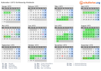 Kalender 1972 mit Ferien und Feiertagen Schleswig-Holstein