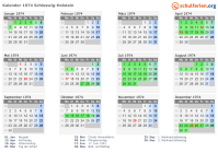 Kalender 1974 mit Ferien und Feiertagen Schleswig-Holstein