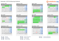 Kalender 1975 mit Ferien und Feiertagen Schleswig-Holstein