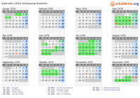 Kalender 1976 mit Ferien und Feiertagen Schleswig-Holstein
