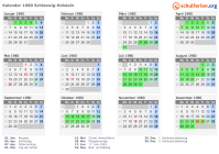 Kalender 1980 mit Ferien und Feiertagen Schleswig-Holstein