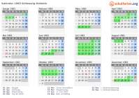 Kalender 1983 mit Ferien und Feiertagen Schleswig-Holstein