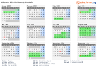 Kalender 1994 mit Ferien und Feiertagen Schleswig-Holstein