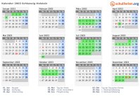 Kalender 2003 mit Ferien und Feiertagen Schleswig-Holstein