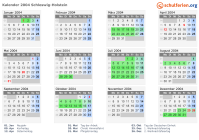 Kalender 2004 mit Ferien und Feiertagen Schleswig-Holstein