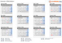 Kalender 2006 mit Ferien und Feiertagen Belgien
