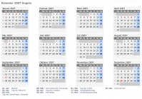 Kalender 2007 mit Ferien und Feiertagen Angola