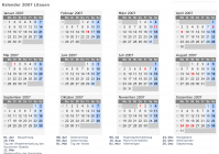 Kalender 2007 mit Ferien und Feiertagen Litauen