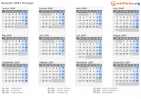 Kalender 2007 mit Ferien und Feiertagen Portugal