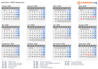 Kalender 2008 mit Ferien und Feiertagen Bulgarien