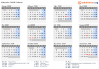Kalender 2008 mit Ferien und Feiertagen Estland