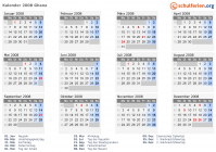 Kalender 2008 mit Ferien und Feiertagen Ghana