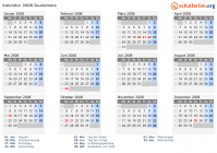 Kalender 2008 mit Ferien und Feiertagen Guatemala