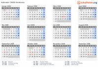 Kalender 2008 mit Ferien und Feiertagen Honduras