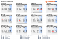 Kalender 2008 mit Ferien und Feiertagen Island