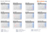 Kalender 2008 mit Ferien und Feiertagen Israel