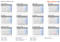 Kalender 2008 mit Ferien und Feiertagen Kanada