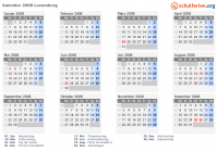 Kalender 2008 mit Ferien und Feiertagen Luxemburg