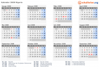 Kalender 2008 mit Ferien und Feiertagen Nigeria