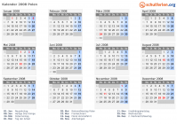 Kalender 2008 mit Ferien und Feiertagen Polen