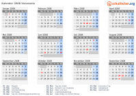 Kalender 2008 mit Ferien und Feiertagen Venezuela