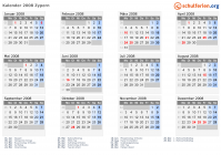 Kalender 2008 mit Ferien und Feiertagen Zypern