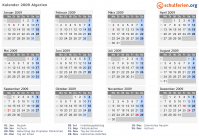 Kalender 2009 mit Ferien und Feiertagen Algerien