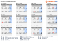 Kalender 2009 mit Ferien und Feiertagen Argentinien