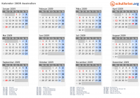 Kalender 2009 mit Ferien und Feiertagen Australien