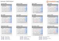 Kalender 2009 mit Ferien und Feiertagen Belgien
