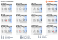 Kalender 2009 mit Ferien und Feiertagen Burundi
