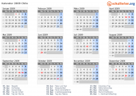 Kalender 2009 mit Ferien und Feiertagen Chile