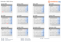 Kalender 2009 mit Ferien und Feiertagen China