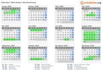 Kalender 2009 mit Ferien und Feiertagen Baden-Württemberg