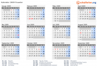 Kalender 2009 mit Ferien und Feiertagen Ecuador