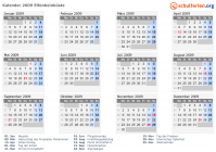 Kalender 2009 mit Ferien und Feiertagen Elfenbeinküste