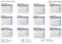 Kalender 2009 mit Ferien und Feiertagen Grönland