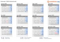 Kalender 2009 mit Ferien und Feiertagen Niederlande