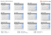 Kalender 2009 mit Ferien und Feiertagen Honduras