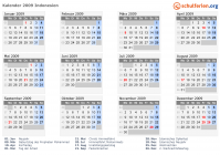 Kalender 2009 mit Ferien und Feiertagen Indonesien