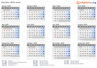 Kalender 2009 mit Ferien und Feiertagen Japan